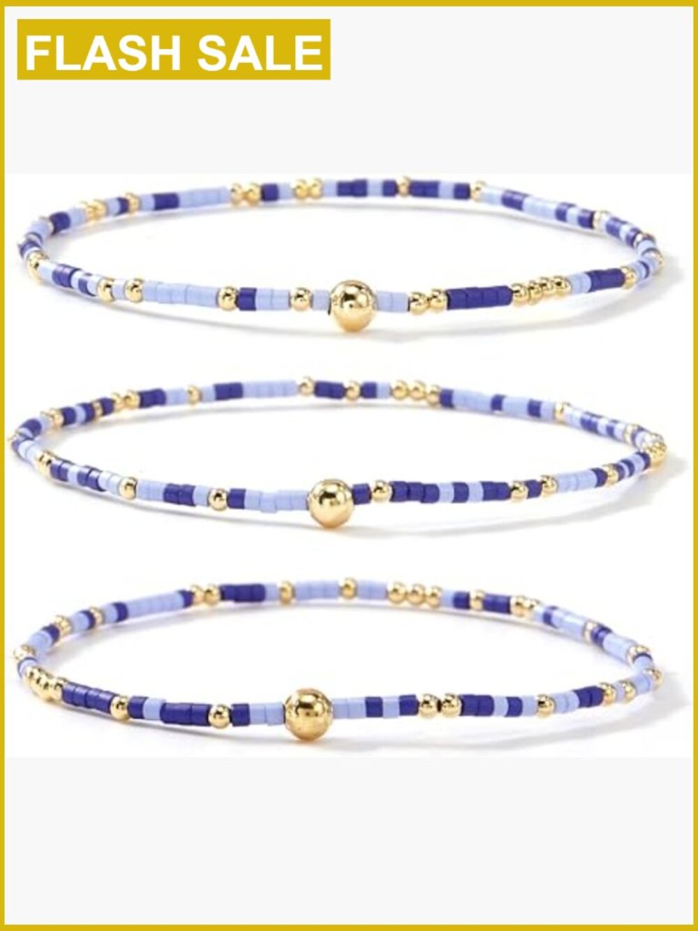 3-Pack Stackable Stretch Bead Bracelets Set - Gold Plated Tiny Ball